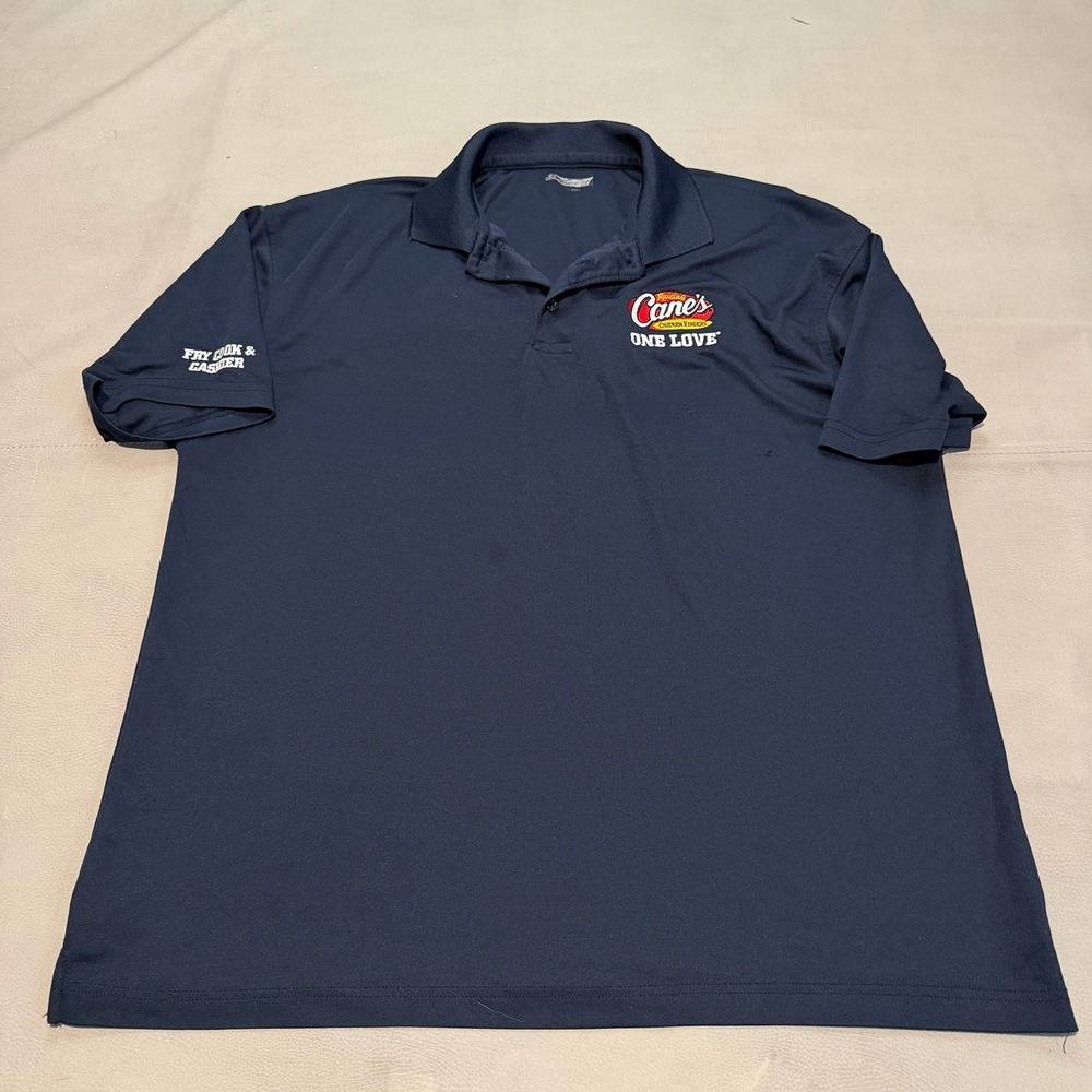 Official Raising Cane One Love Polo Shirt Men Navy Worker Employee Uniform-L6690